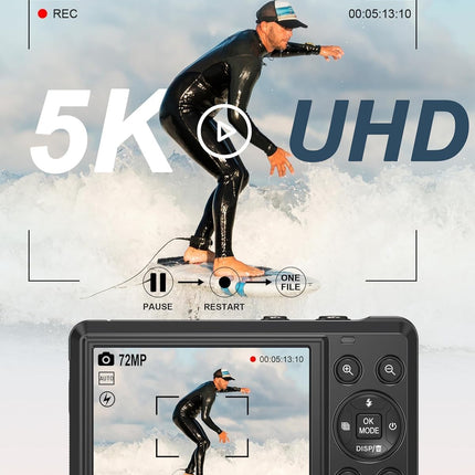 5K Digital Camera - Point and Shoot Small Digital Cameras - 72MP UHD Autofocus C
