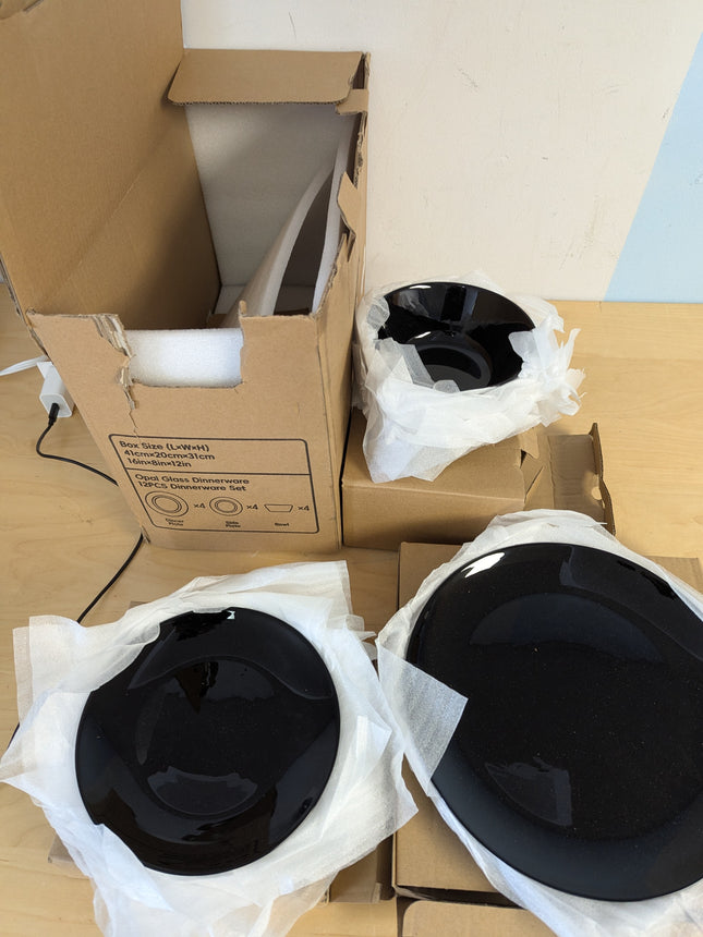 LaGlint Dinnerware Sets for 4, 12 Pieces Opal Glass Plates and Bowls Set, Dishwa