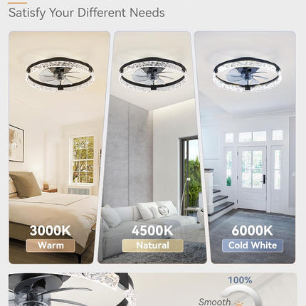 LEDIARY 20 Inch Low Profile Ceiling Fans with Lights and Remote, Fandelier Ceili