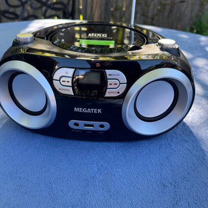 MEGATEK Portable CD Boombox with FM Stereo Radio, Bluetooth, USB Port, and Backl