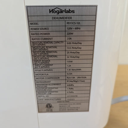 HOGARLABS 34 Pint Home Dehumidifier for Basement & Bedroom, 3 Modes, Continuous Drain, Timer & Child Lock