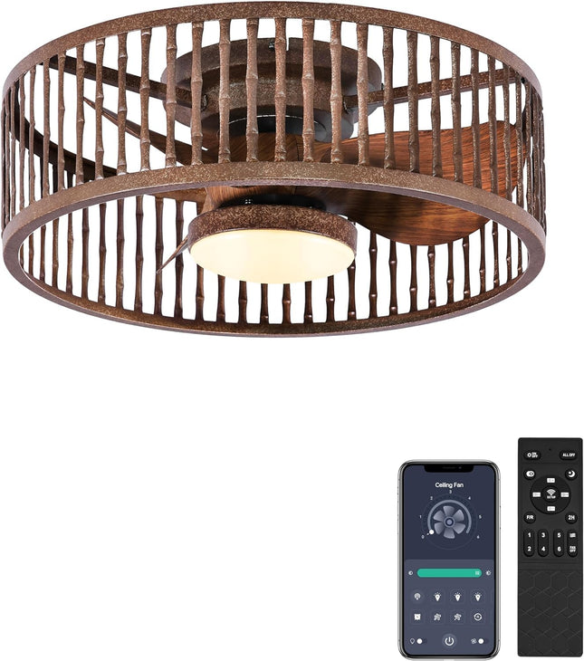 Coolbull Ceiling Fan with Lights, Remote & APP Control, 20 Inch Farmhouse Flush