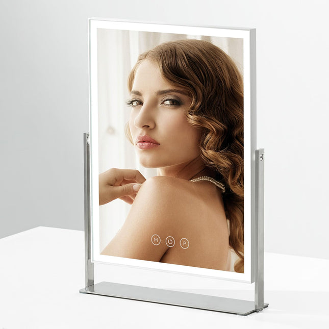 NEZZOE Rechargeable Vanity Mirror with Lights, Table Mirror with Stand, Makeup M