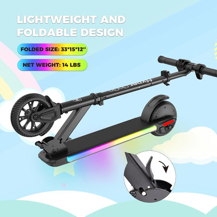 Electric Scooter for Kids, Colorful Rainbow Lights, LED Display, Adjustable Spee