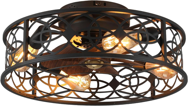 20" Caged Ceiling Fans with Lights Remote Control Low Profile Flush Mount Ceilin