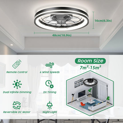 Ceiling Fans with Lights Flush Mount, White Low Profile Modern Ceiling Fan with