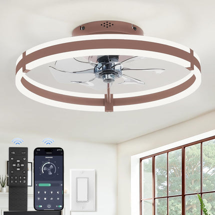 Low Profile Ceiling Fans with Lights and Remote, 19.7'' Modern Flush Mount Ceili