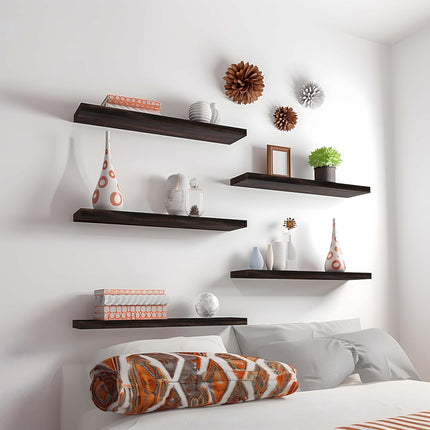 24 Inch Floating Shelves for Wall Rustic Brown Wood Wall Shelves for Bedroom Set