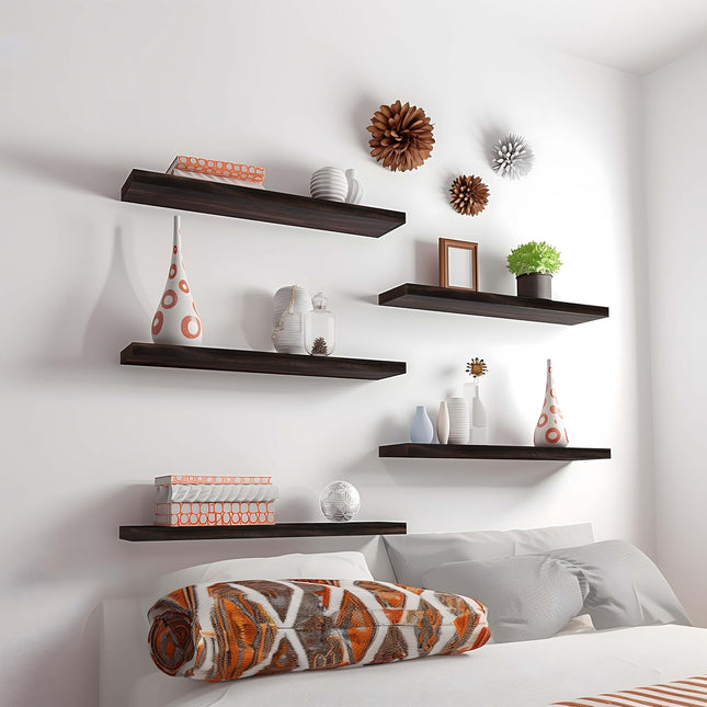 24 Inch Floating Shelves for Wall Rustic Brown Wood Wall Shelves for Bedroom Set