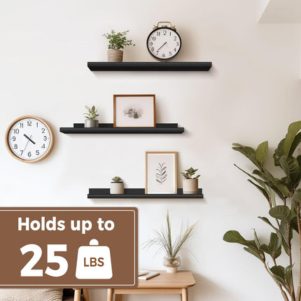 Annecy Floating Shelves Wall Mounted Set of 3, 23.6 Inch Black Rustic Wood Shelv