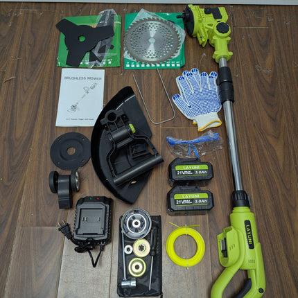 INCOMPLETE LAYUNI 21V Brushless Cordless Weed Wacker, 4-in-1 Trimmer & Edger with 2 x 3.0Ah (No String Holder)
