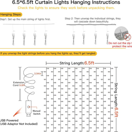 suddus Curtain Lights for Bedroom, 200 Led Hanging String Light Outdoor, Fairy C