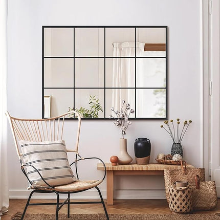 Suidia Rectangular Wall Mirror, 30" x 40" Window Decorative Mirrors, Metal Frame