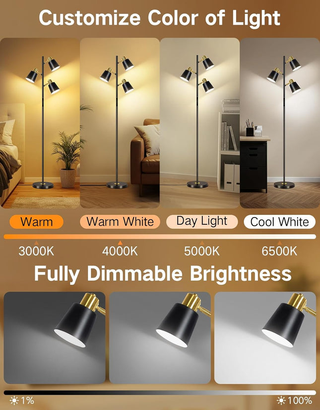 OUTON LED Tree Floor Lamp, Modern Dimmable Standing Lamp with Remote & Touch Con