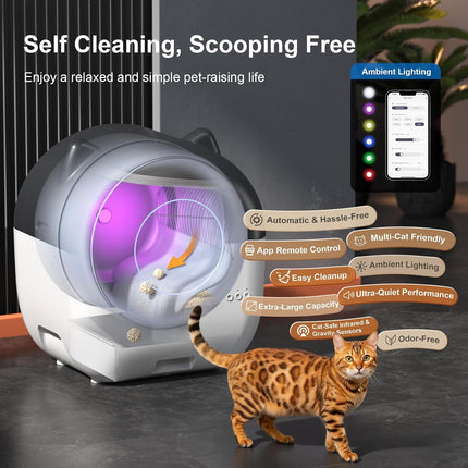 EYESUN 76L Self-Cleaning Cat Litter Box with App Control, 13L Waste Bin, Safety Sensors & Odor Control