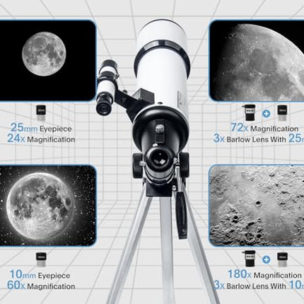 Telescope 80mm Aperture 600mm - Astronomical Portable Refracting, Fully Multi-Co