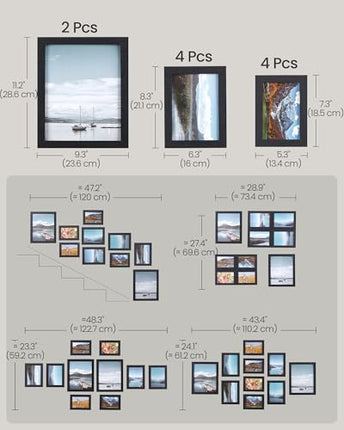 SONGMICS Picture Frames, Collage Picture Frames Set of 10, Two 8x10, Four 5x7, F