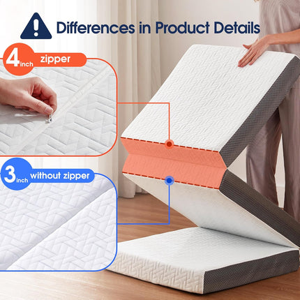 BedLuxury 4 Inch Tri Folding Mattress Twin Size with Storage Bag, Foldable Memor