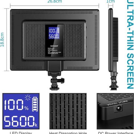 NEEWER 192 LED Video Light Panel, 20W Ultra Thin Bi-Color 3200-5600K with 8000mAh Battery & Cold Shoe Mount