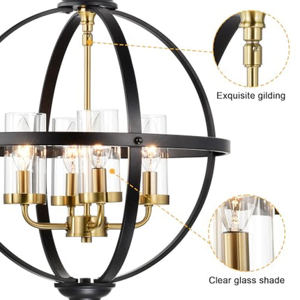 FAULTY Treekee Rustic Chandelier, 17" Black and Gold Finish Glass Cover Luxuriou