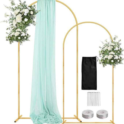 WellSign Wedding Arch Backdrop Stand 7.2FT, 6FT Set of 2, Gold Metal Balloon Arc