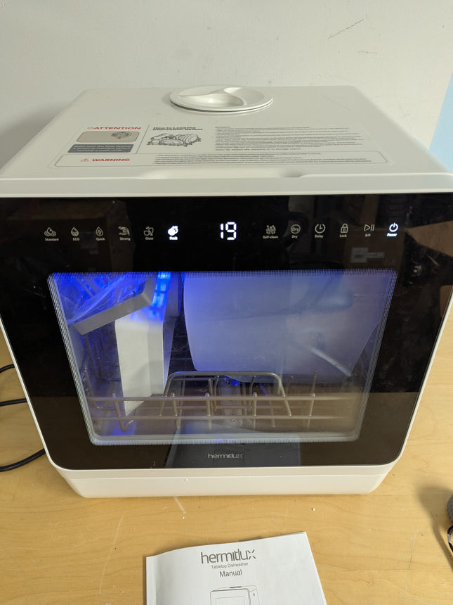 Hermitlux Countertop Dishwasher, 7 Washing Programs Portable Mini Dishwasher wit