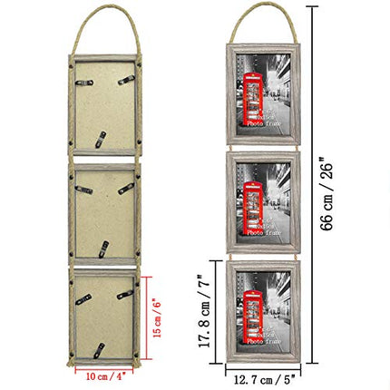 Amazing Roo 4x6 Hanging Triple Picture Frames Set of 2, Vertical Collage Rustic