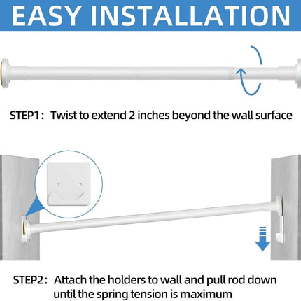 CorkLatta White Shower Curtain Rod,1 Inch Diameter Stainless Steel Adjustable Sp