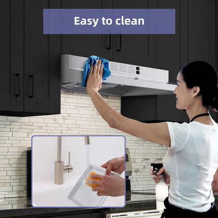 FIREGAS Range Hood 30 Inch Under Cabinet, Ducted/Ductless Convertible Stainless