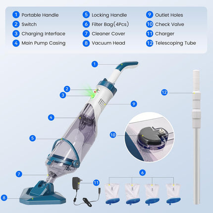 Enhulk Rechargeable Handheld Cordless Pool Vacuum for Above Ground Pool and Ingr