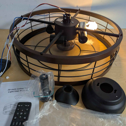 LEDIARY 20 inch Fandelier Caged Ceiling Fan with Light, Bladeless Ceiling Fan wi