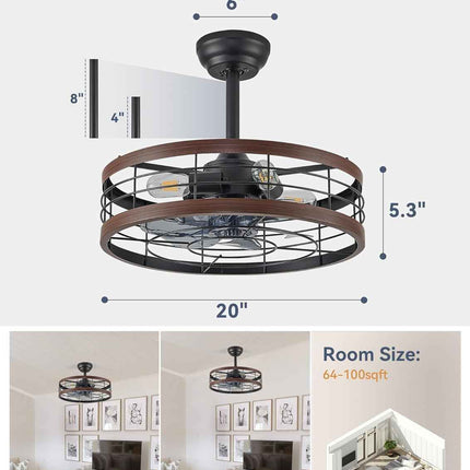 LEDIARY 20 inch Fandelier Caged Ceiling Fan with Light, Bladeless Ceiling Fan wi