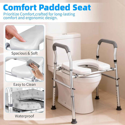 NouraVita Raised Toilet Seat with Handles, Toilet Seat Riser for Seniors with Adjustable Height & Width, 500lb Handicap Elevated Toilet Seat for Elderly, Pregnant, Fit Any Toilet