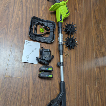 Steelite 21V 9 in Electric Cordless Tiller, 360 RPM Garden Cultivator with 2 x 2.0Ah Batteries & Charger