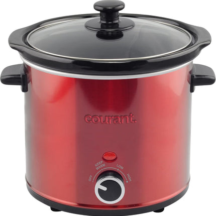 Courant 3.2 Quart Slow Cooker - Red, Removable Ceramic Insert & Glass Lid With T
