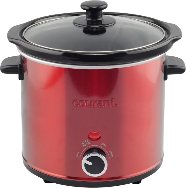 Courant 3.2 Quart Slow Cooker - Red, Removable Ceramic Insert & Glass Lid With T