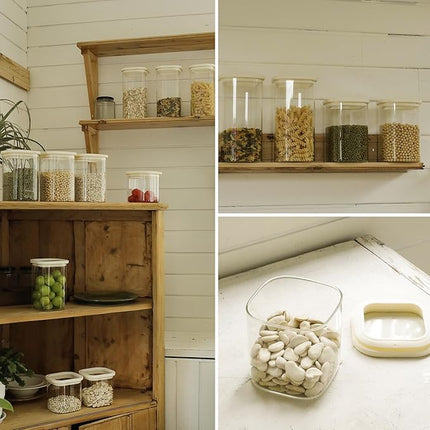 CozNido 12pcs Square Pantry Glass Jars with Clear Airtight Lids Kitchen Canister