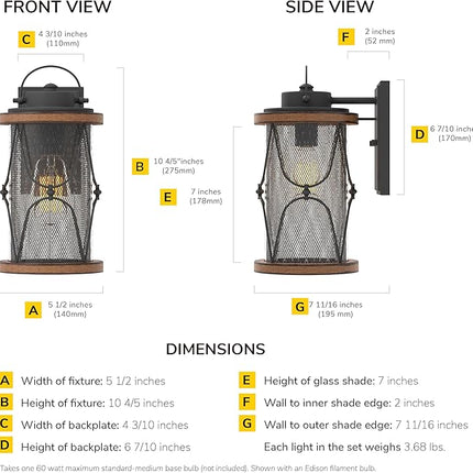 Inlight 10 4/5''H 1-Light Farmhouse Outdoor Porch Exterior Wall Lantern, Clear S