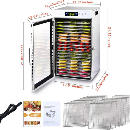 Food Dehydrator 18 Stainless Steel Trays, Food Dryer Machine for Beef Jerky, Mea