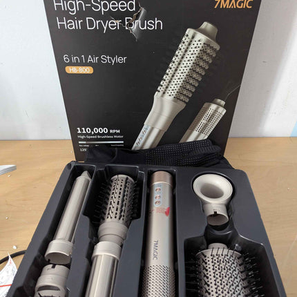 7MAGIC Hair Dryer Brush & 6 in 1 Hair Styler, Silver, 110 Volts, 1200 Watts, Ion