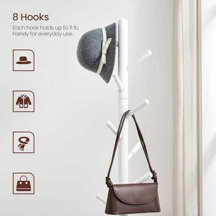 VASAGLE Solid Wood Coat Rack, Free Standing Tree-Shaped Coat Rack with 8 Hooks,