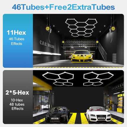 LZHOME Hexagon LED Garage Lights, 11 Grids 48 Pack, 52800 Lumens 5000K Natural White Ceiling Lighting for Shop & Gym