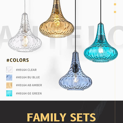 AUTELO Glass Kitchen Pendant Lights Pendant Light Fixture with Hammered Glass Ha