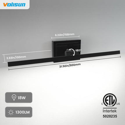 VOLISUN 31.5 Inch Modern Bathroom Vanity Light, Rotatable, 18W Dimmable 5CCT