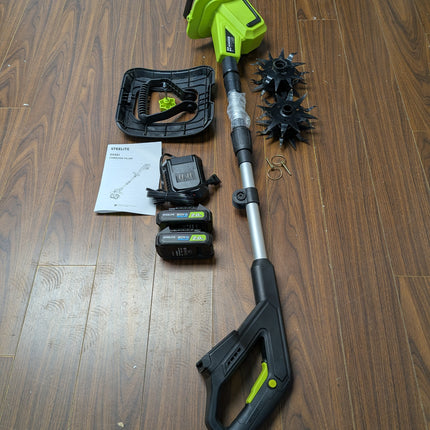 Steelite 21V 9 in Electric Cordless Tiller, 360 RPM Garden Cultivator with 2 x 2.0Ah Batteries & Charger