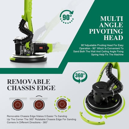 PTS Drywall Sander, 8.5A Electric Drywall Sander with Vacuum Dust Collection, 5