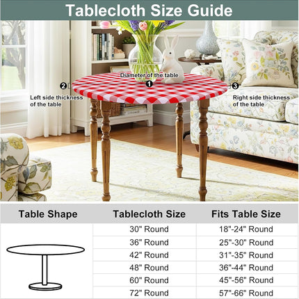 misaya Round Fitted Tablecloth with Elastic Edge, Buffalo Plaid Waterproof Vinyl