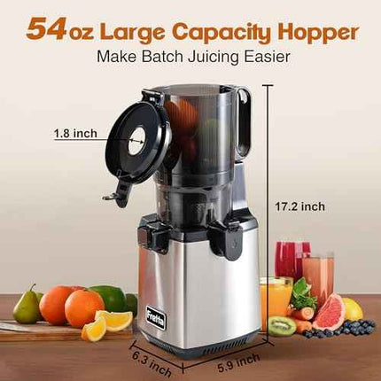 Fretta Juicer Machine,Cold Press Juicer W/ 5.3'' Feed Chute for Whole Fruits Veg