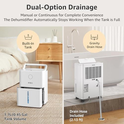 21 Pint Quiet Dehumidifier with Drain Hose, 1300 Sq.ft Dehumidifiers for Home, S