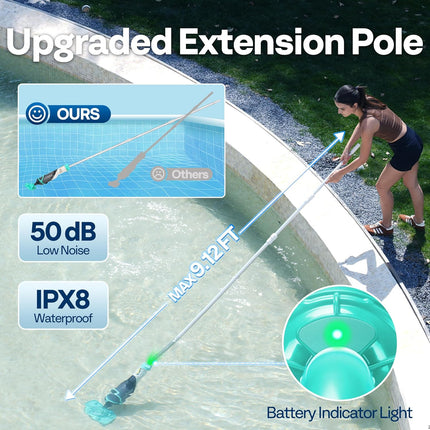 VIVOHOME Cordless Pool Vacuum with Telescopic & Extension Poles 9.12ft, 18.5 GPM